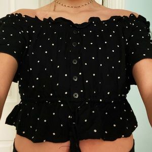 POLKA DOT BLOUSE WITH TASSLE STRING